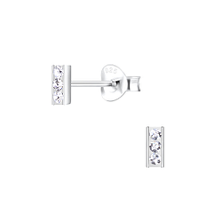 Silver Bar Crystal Stud Earrings - 11366