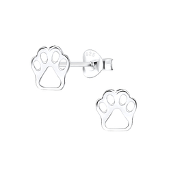 Silver Paw Print Stud Earrings - 9499