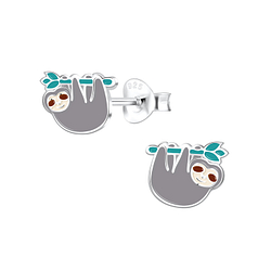 Silver Sloth Stud Earrings - 11662