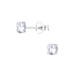 4mm Cushion Cubic Zirconia Silver Stud Earrings - 11213