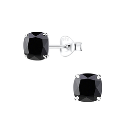6mm Cushion Cubic Zirconia Silver Stud Earrings - 10283