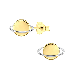 Silver Saturn Stud Earrings - 10754