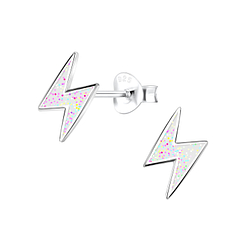 Silver Thunder Bolt Stud Earrings - 10828