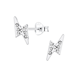 Silver Thunder Bolt Stud Earrings - 11228