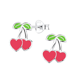 Silver Cherry Heart Stud Earrings - 11206 Silver Cherry Heart Stud Earrings - 11206
