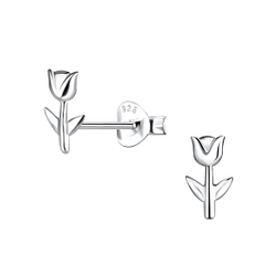 Silver Tulip Flower Stud Earrings - 10756