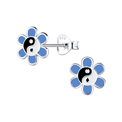 Silver Yin Yang Flower Stud Earrings - 11245 Silver Yin Yang Flower Stud Earrings - 11245