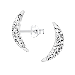 Silver Curved Crystal Stud Earrings - 13961