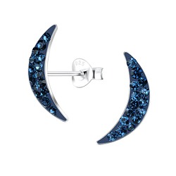Silver Curved Crystal Stud Earrings - 13961