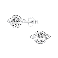 Silver Saturn Stud Earrings - 10799