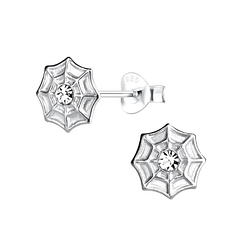 Silver Spider Web Stud Earrings - 11305