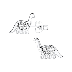 Silver Brachiosaurus Dinosaur Stud Earrings - 13936