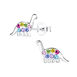 Silver Dinosaur Stud Earrings - 11308