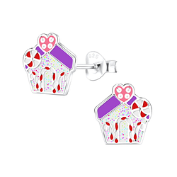 Silver Gingerbread House Stud Earrings - Wholesale - 13367 Silver Gingerbread House Stud Earrings - Wholesale - 13367