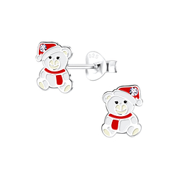 Silver Christmas Bear Stud Earrings - 13365