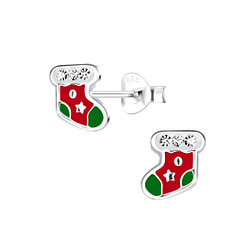 Silver Christmas Stocking Stud Earrings - 11315 Silver Christmas Stocking Stud Earrings - 11315
