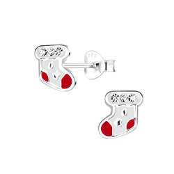 Silver Christmas Stocking Stud Earrings - 14632