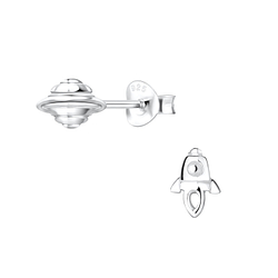 Silver Rocket and Saturn Stud Earrings - 10868