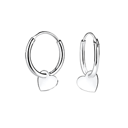 Silver Heart Hoop Earrings - 11372