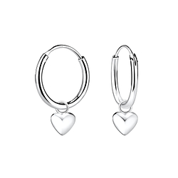 Silver Heart Charm Hoop Earrings - 11313
