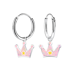 Silver Crown Charm Hoop Earrings - 12609