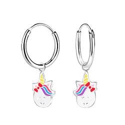 Silver Unicorn Charm Hoop Earrings - 12586