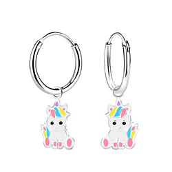 Silver Unicorn Charm Hoop Earrings - 12590