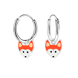 Silver Fox Charm Hoop Earrings - 12838