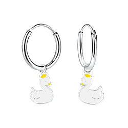 Silver Swan Charm Hoop Earrings - 12939