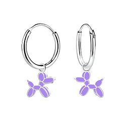 Silver Balloon Dog Charm Hoop Earrings - 12702 Silver Balloon Dog Charm Hoop Earrings - 12702