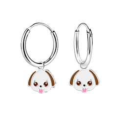 Silver Dog Charm Hoop Earrings - 12672 Silver Dog Charm Hoop Earrings - 12672