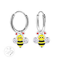 Silver Bee Charm Hoop Earrings - 13930