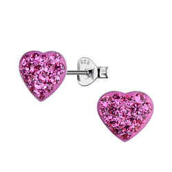 Silver Heart Crystal Stud Earrings - 9876