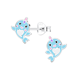 Silver Whalecorn Stud Earrings - 12415