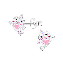 Silver Whalecorn Stud Earrings - 12414