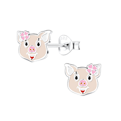 Silver Pig Stud Earrings - 12364 Silver Pig Stud Earrings - 12364
