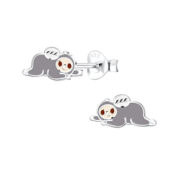 Silver Sloth Stud Earrings - 11664