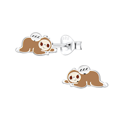 Silver Sloth Stud Earrings - 12440