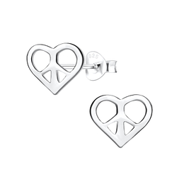 Silver Heart Stud Earrings - 11926