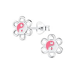 Silver Yin Yang Flower Stud Earrings - 12478 Silver Yin Yang Flower Stud Earrings - 12478