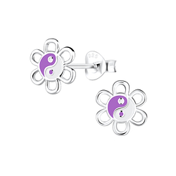 Silver Yin Yang Flower Stud Earrings - 12479 Silver Yin Yang Flower Stud Earrings - 12479