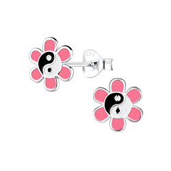 Silver Yin Yang Flower Stud Earrings - 12520 Silver Yin Yang Flower Stud Earrings - 12520