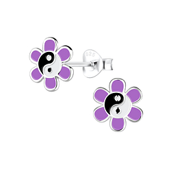 Silver Yin Yang Flower Stud Earrings - 12524 Silver Yin Yang Flower Stud Earrings - 12524