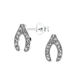 Silver Wishbone Crystal Stud Earrings - Wholesale - 10801 Silver Wishbone Crystal Stud Earrings - Wholesale - 10801