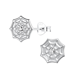 Silver Spider Web Stud Earrings - 12472