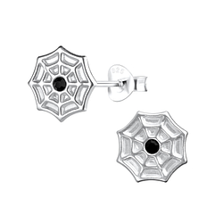Silver Spider Web Stud Earrings - 12472
