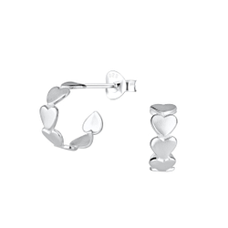 Silver Heart Half Hoop Stud Earrings - 11930