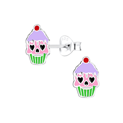Silver Halloween Cupcake Stud Earrings - 13368