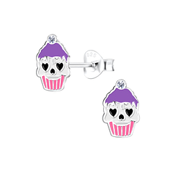 Silver Halloween Cupcake Stud Earrings - 13370