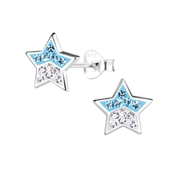 Silver Star Crystal Stud Earrings - 13041